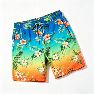 Colorful Gradient Tropical Print Beach Shorts