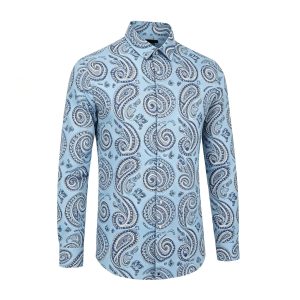 Light Blue Vintage Paisley Print Long Sleeve Shirt