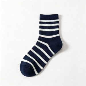 Navy Striped Mid-Calf Socks