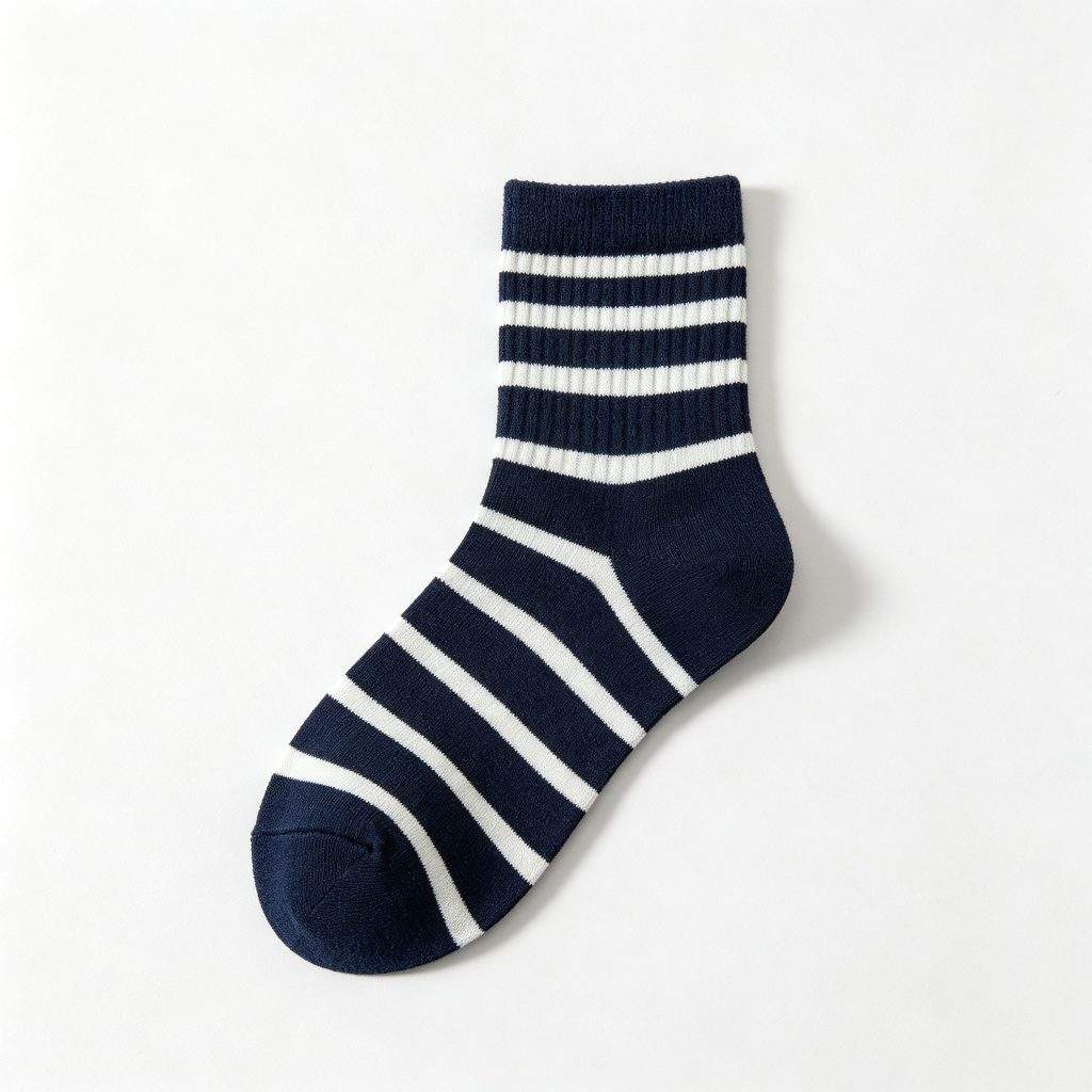 Navy Striped Mid-Calf Socks