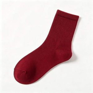 Burgundy Cotton Mid-Calf Socks