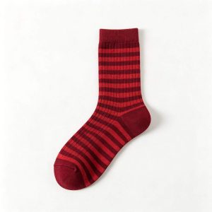 Burgundy Striped Mid-Calf Socks