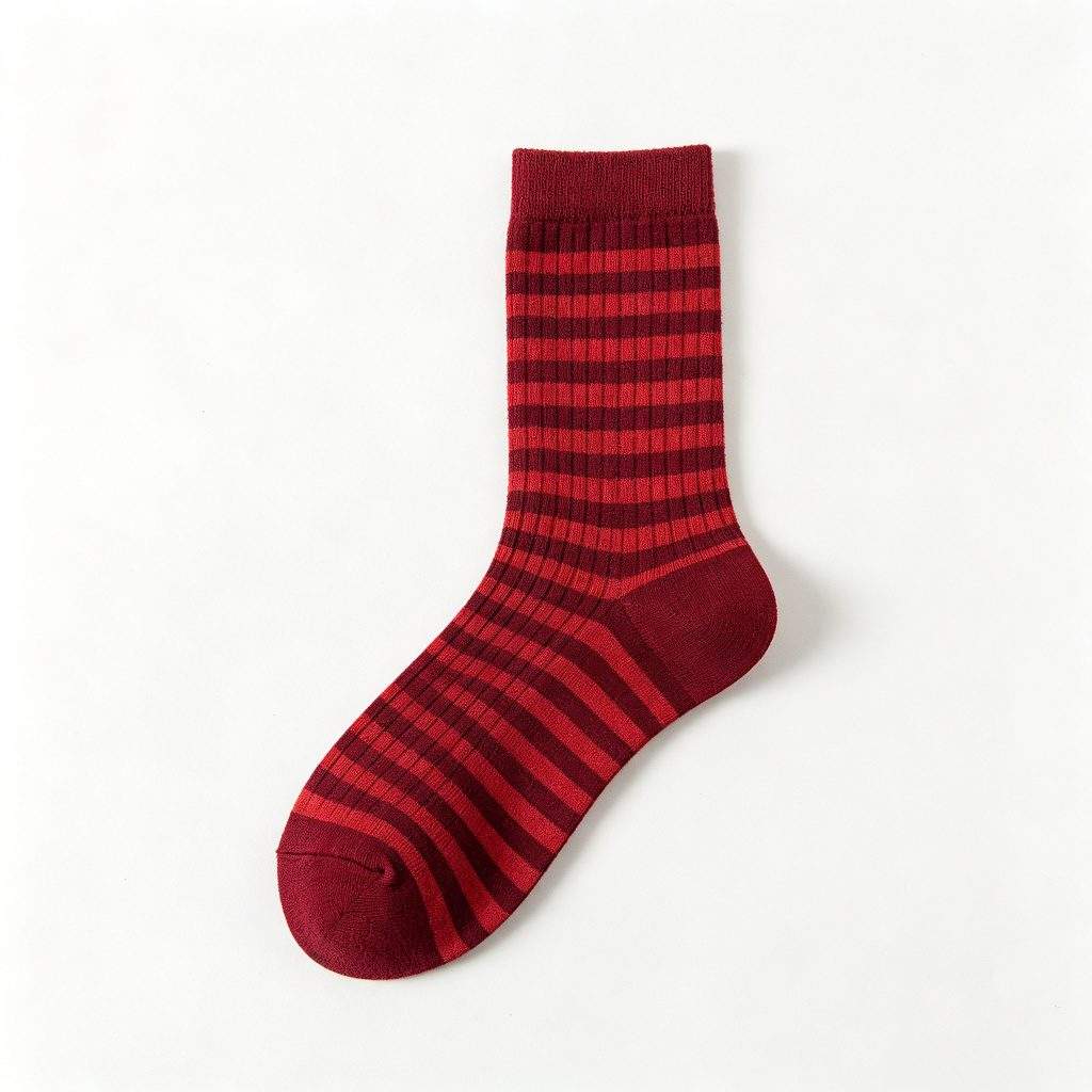 Burgundy Striped Mid-Calf Socks