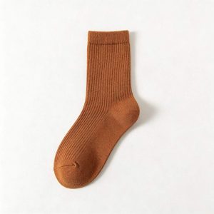 Brown Cotton Mid-Calf Socks