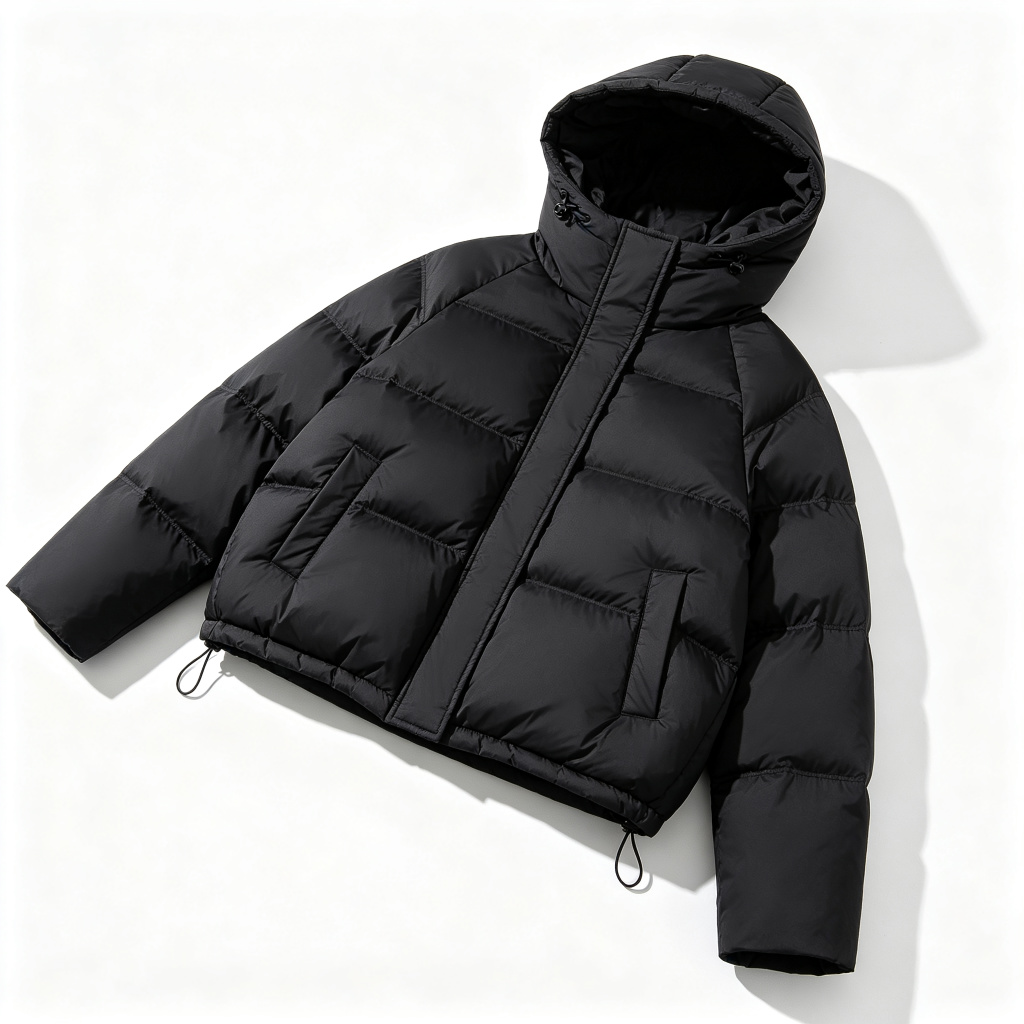 Black Short Hooded Puffer Jacket