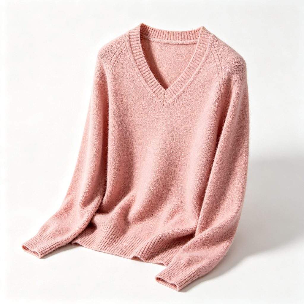 Pink V-Neck Knitted Sweater