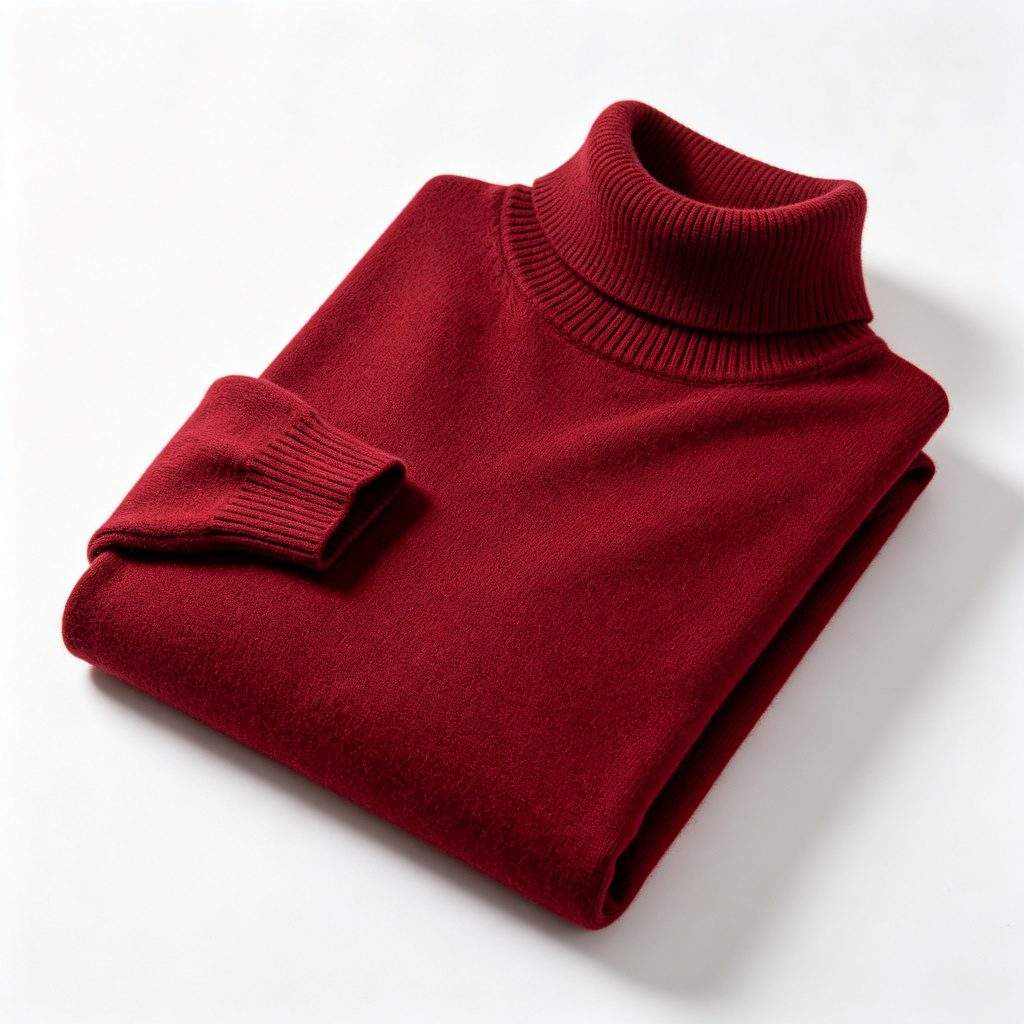 Burgundy Turtleneck Knitted Sweater