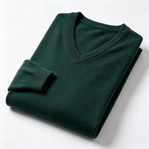 Dark Green V-Neck Knitted Sweater