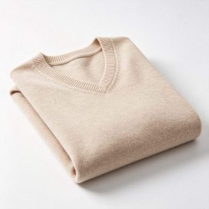 Beige V-Neck Knitted Sweater