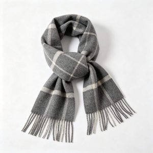 Gray Plaid Wool Scarf