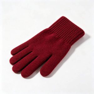 Burgundy Wool Knitted Gloves