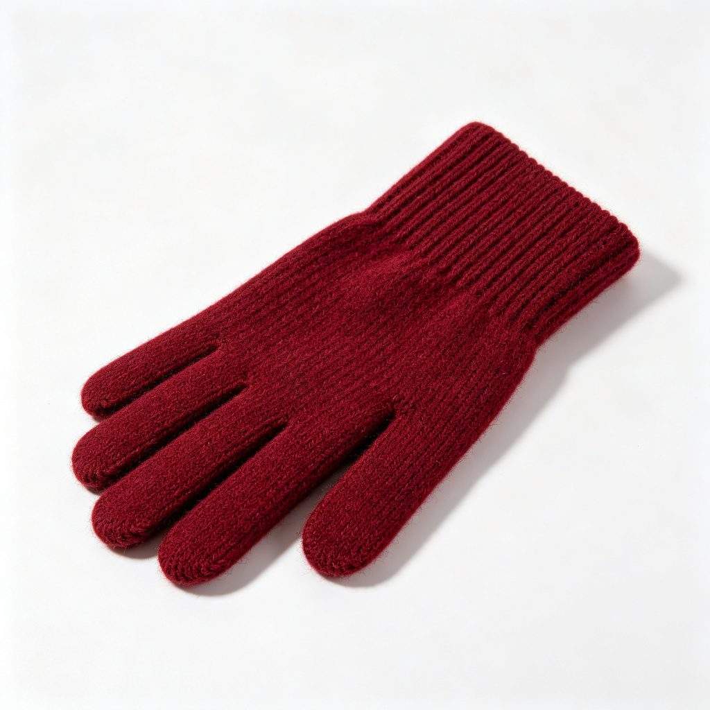 Burgundy Wool Knitted Gloves