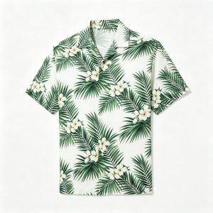 White Tropical Palm Print Short Sleeve Shirt