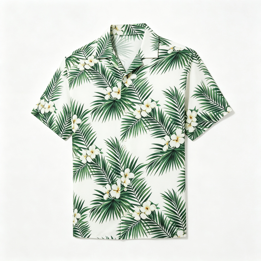 White Tropical Palm Print Short Sleeve Shirt