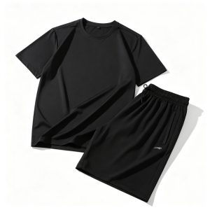 Black Athletic Short Sleeve T-Shirt & Shorts Set