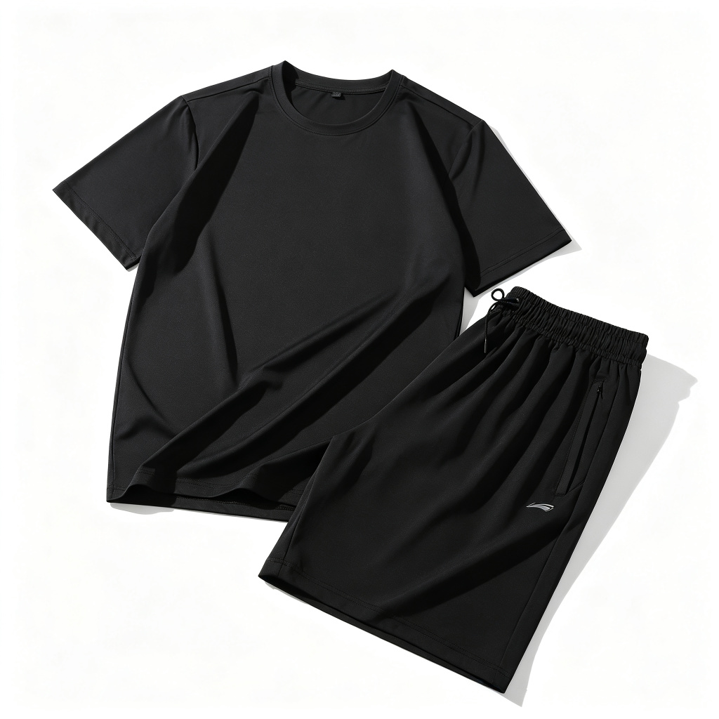 Black Athletic Short Sleeve T-Shirt & Shorts Set