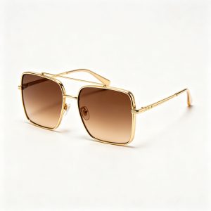 Gold Metal Square Aviator Sunglasses