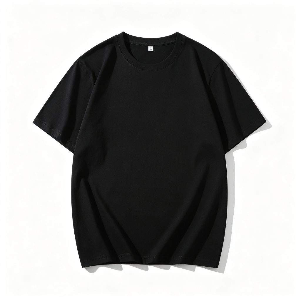 Black Cotton Crew Neck Short-Sleeve T-Shirt