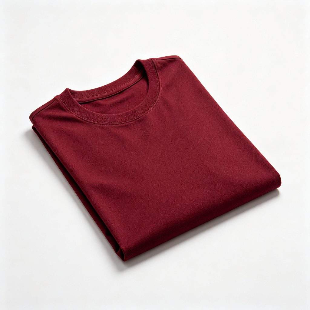 Burgundy Cotton Crew Neck Short-Sleeve T-Shirt