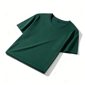 Dark Green Cotton Crew Neck Short-Sleeve T-Shirt