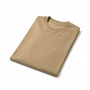 Khaki Cotton Crew Neck Short-Sleeve T-Shirt