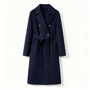 Navy Blue Double-Breasted Wool Coat