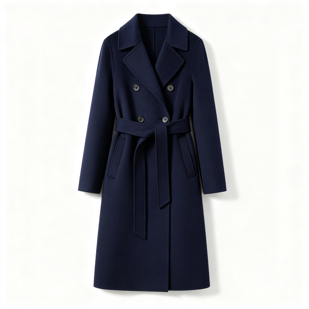 Navy Blue Double-Breasted Wool Coat