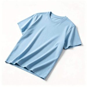 Light Blue Cotton Crew Neck Short-Sleeve T-Shirt