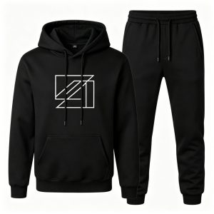 Black Geometric Print Hoodie & Sweatpants Set