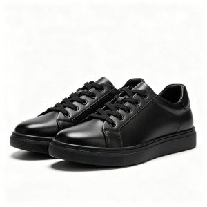 Black Genuine Leather Court Sneakers