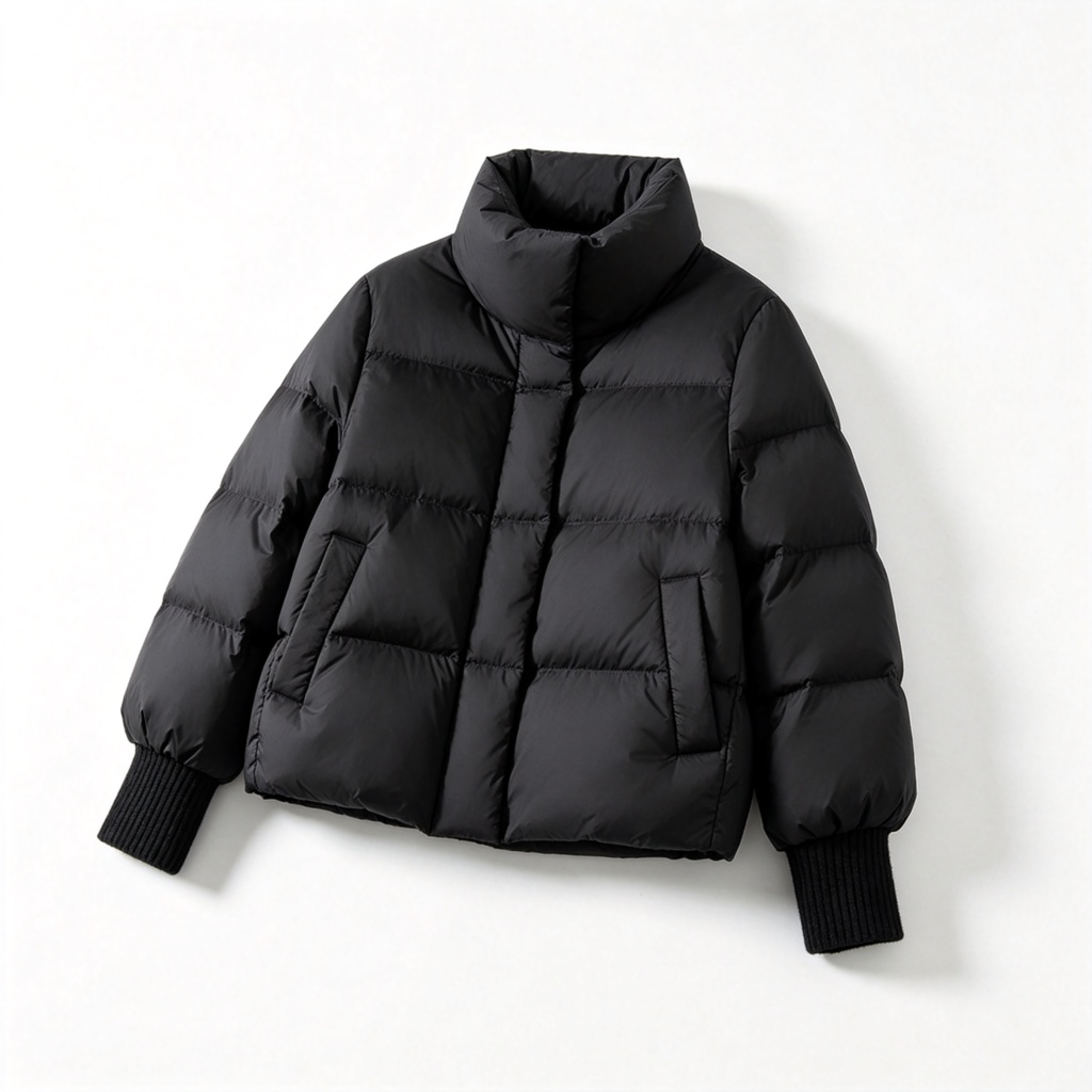 Black Stand Collar Short Down Jacket
