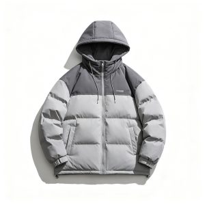 Gray Colorblock Hooded Down Jacket