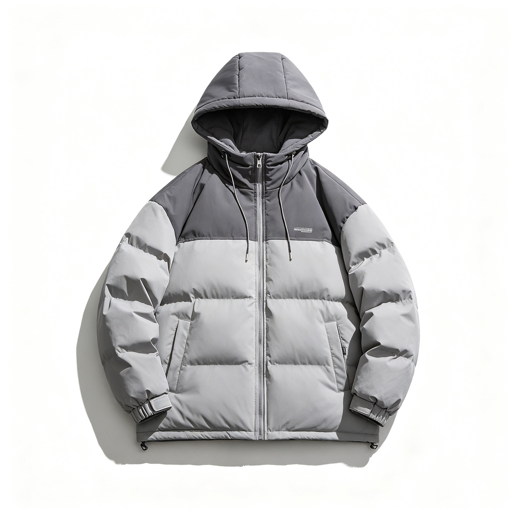 Gray Colorblock Hooded Down Jacket