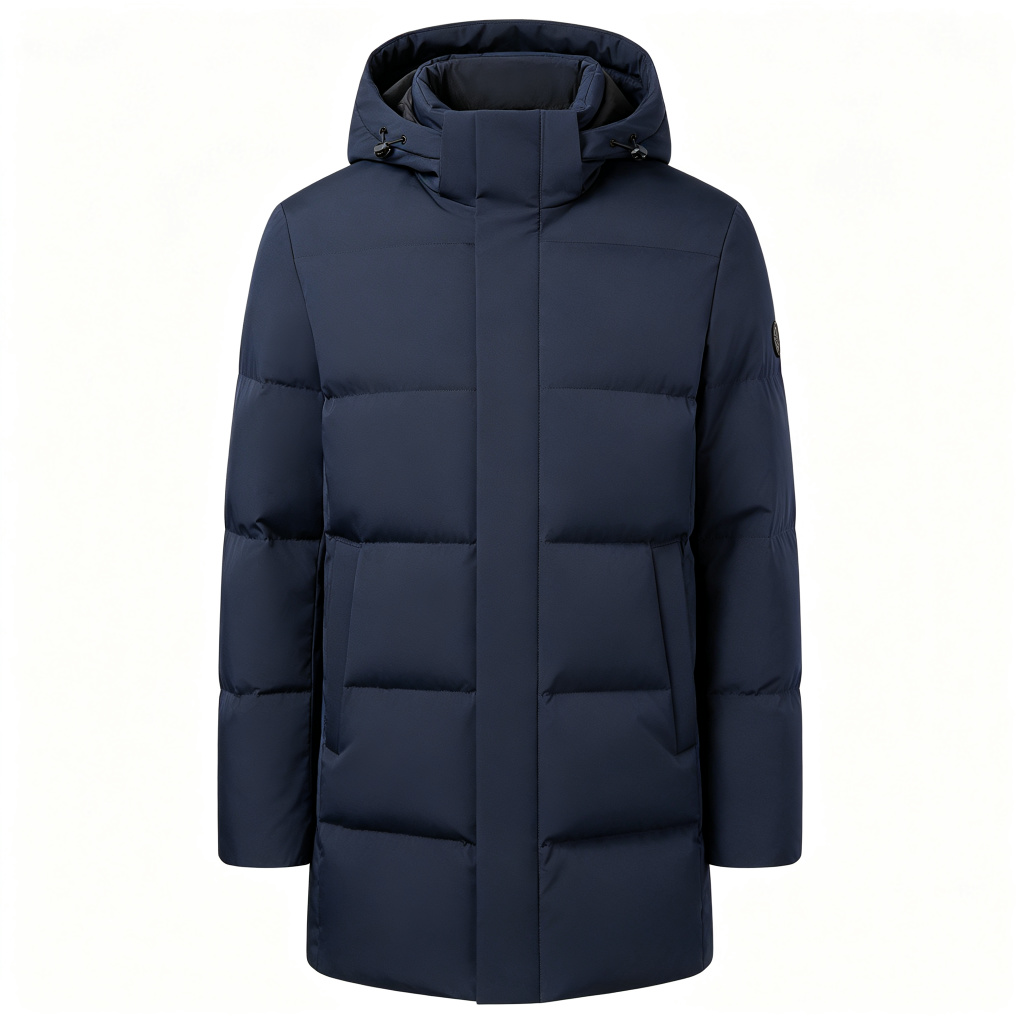 Navy Mid-Length Down Jacket