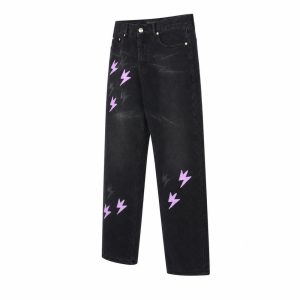 Black Washed Purple Lightning Straight-Leg Jeans