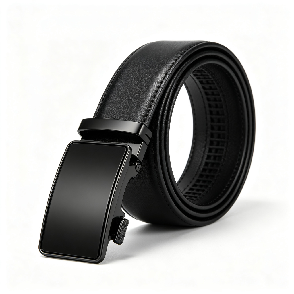 Black Leather Large Square Buckle Belt