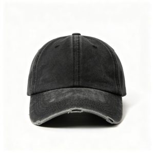 Black Distressed Washed Baseball Cap