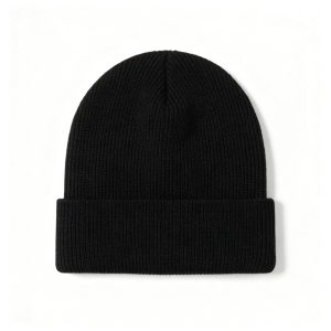 Black Ribbed Knit Cuff Beanie