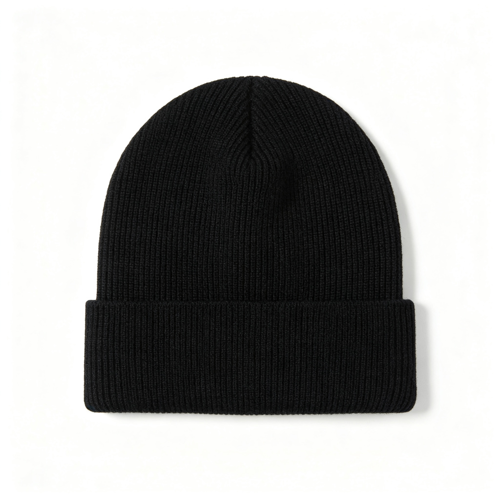 Black Ribbed Knit Cuff Beanie