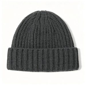 Dark Grey Chunky Ribbed Knit Beanie