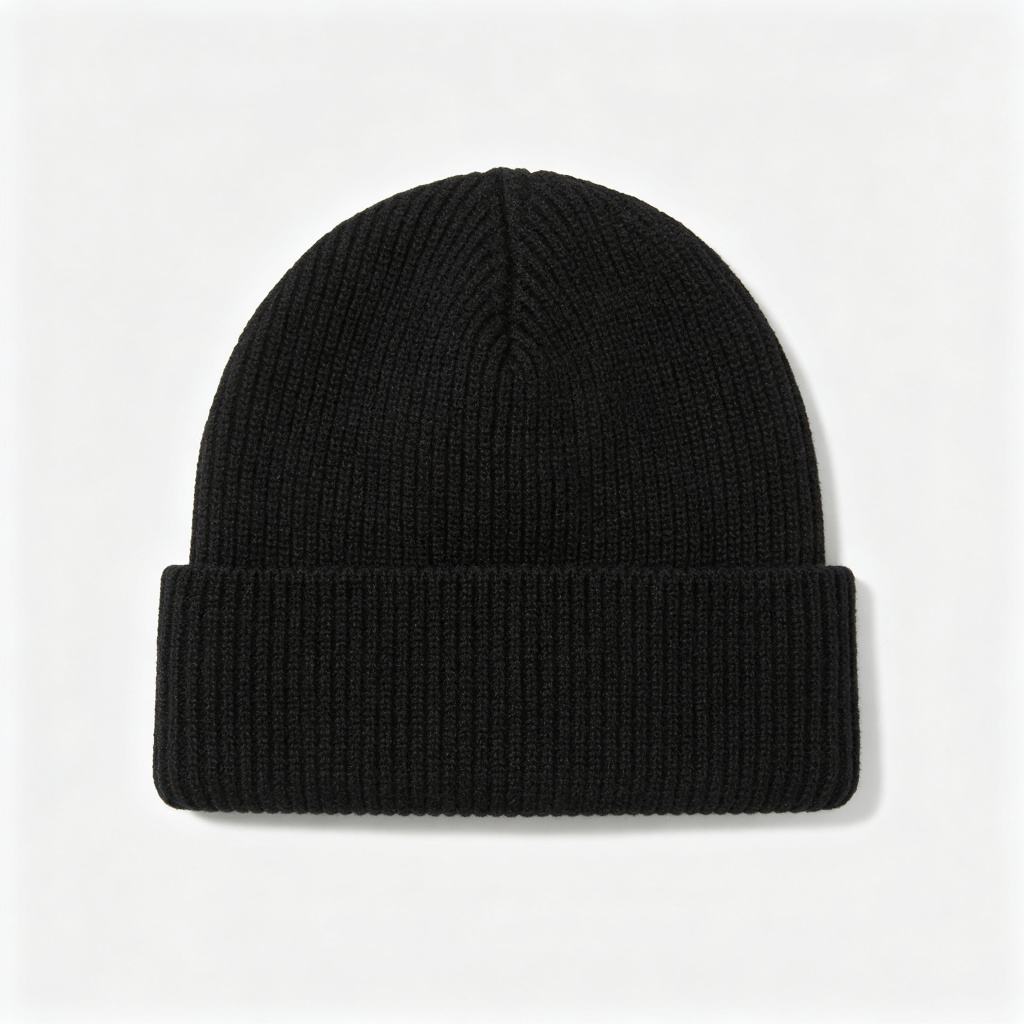 Black Ribbed Knit Cuff Beanie