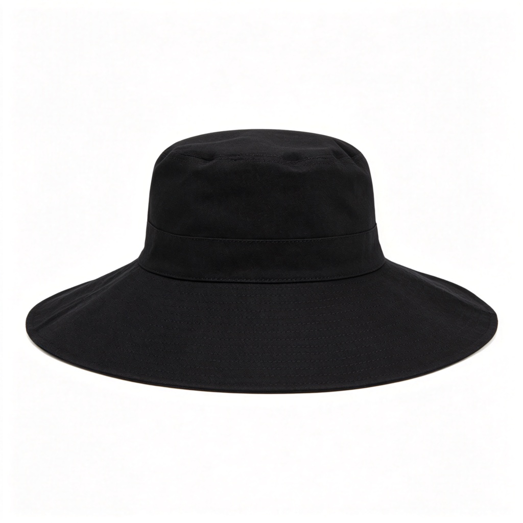 Black Wide Brim Bucket Hat