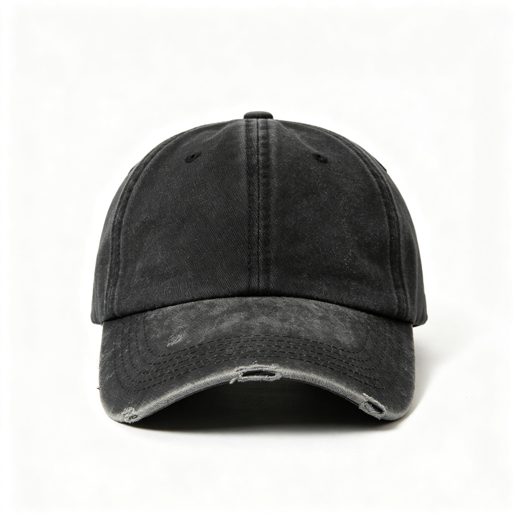 Black Distressed Washed Baseball Cap