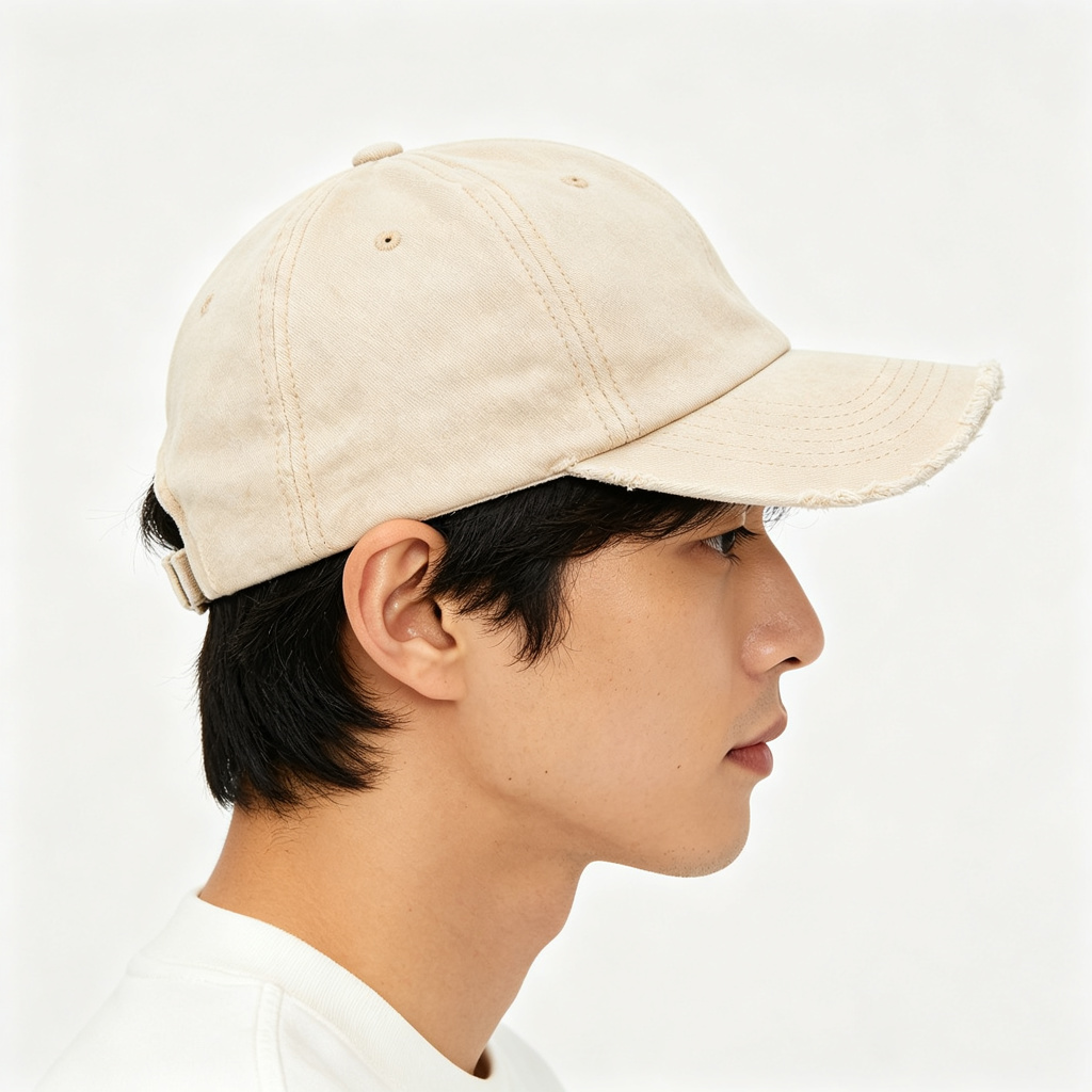 Beige Washed Distressed Baseball Cap - Image 2