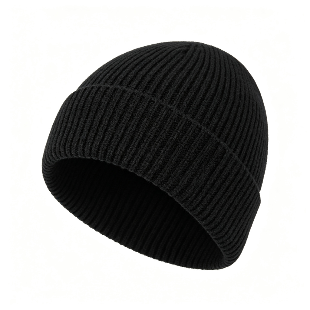 Black Ribbed Knit Cuff Beanie - Image 2