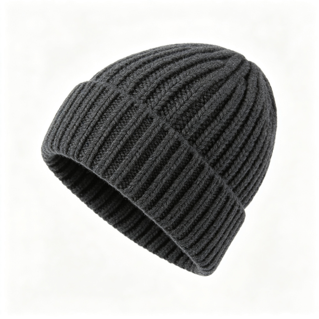 Dark Grey Chunky Ribbed Knit Beanie - Image 2