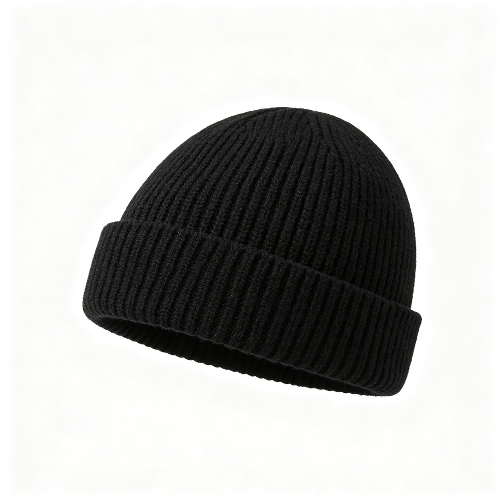 Black Ribbed Knit Cuff Beanie - Image 2