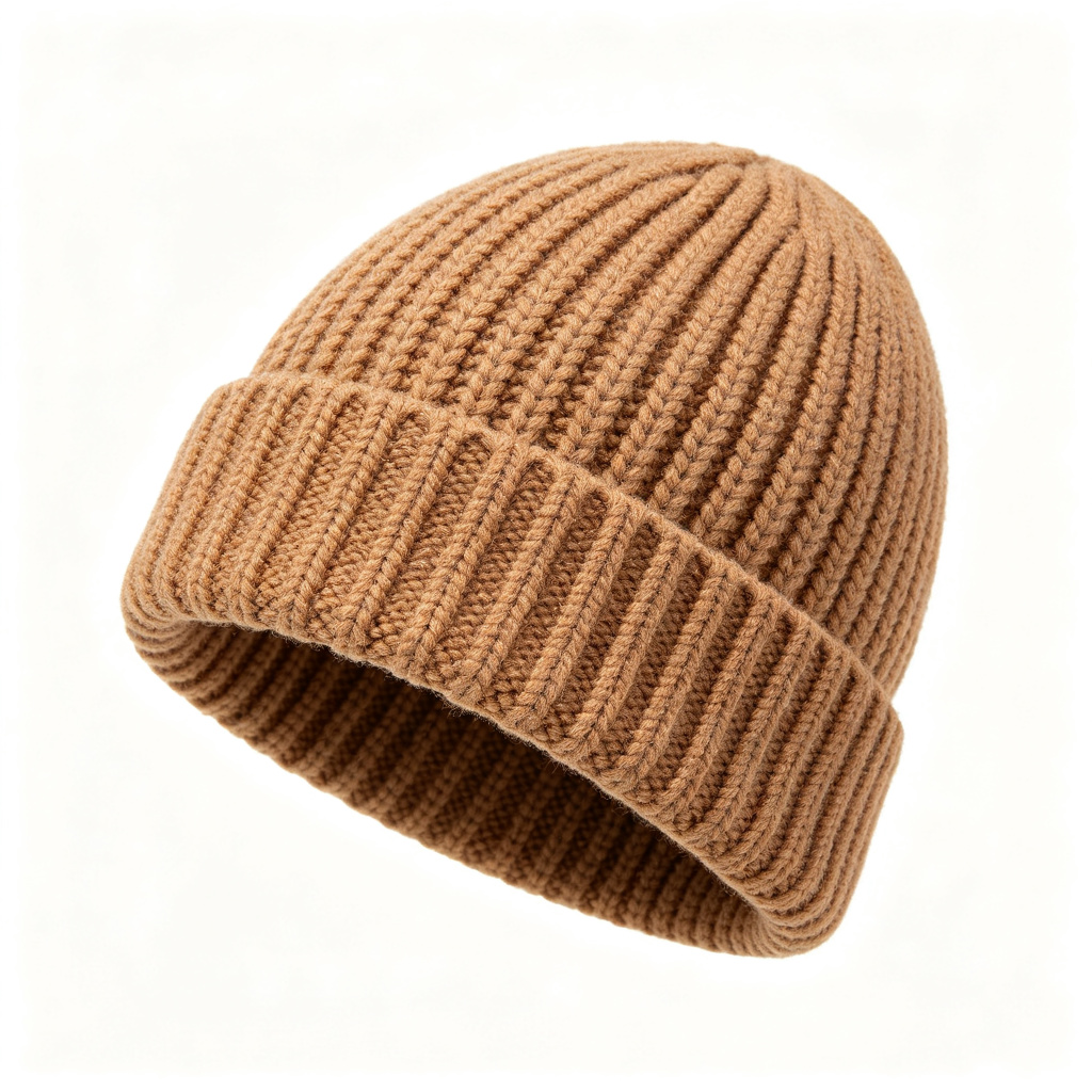 Camel Chunky Ribbed Knit Beanie - Image 2