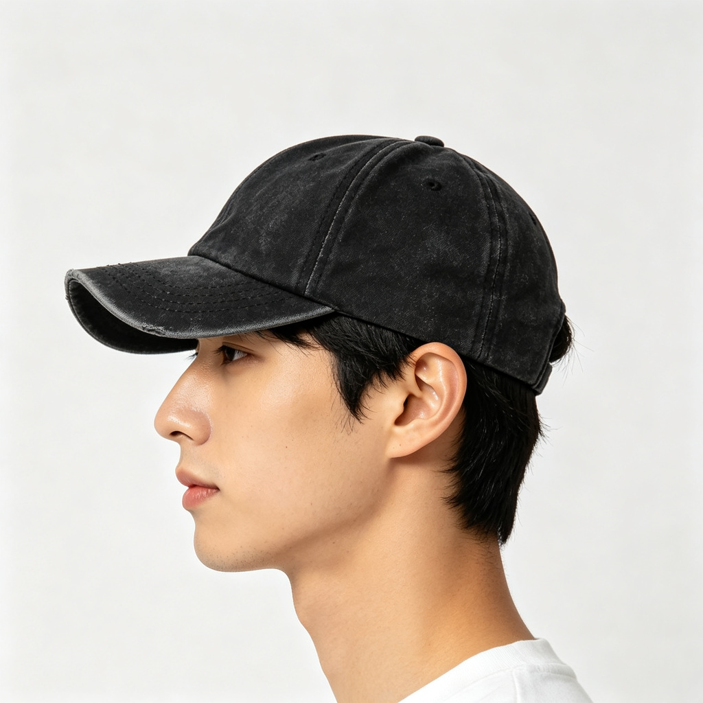 Black Distressed Washed Baseball Cap - Image 2
