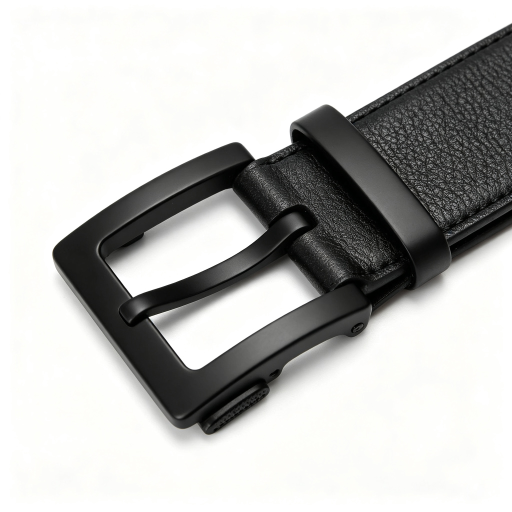 Black Leather Large Square Buckle Belt - Image 2